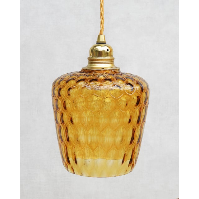 Mid-Century Modern French Amber Bubble Glass Pendant Lights, 1960s, Set of 5 For Sale - Image 4 of 8