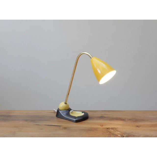 Metal Mid-Century Adjustable Brass Table Lamp and Vide Poche with a Yellow Metal Shade For Sale - Image 7 of 9