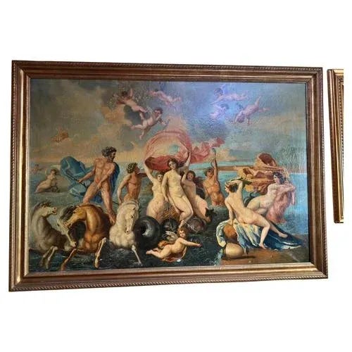 Large mythological oil painting of the Triumph of Venus, circle of Nicolas Poussin, 19th century Impressive large-format...