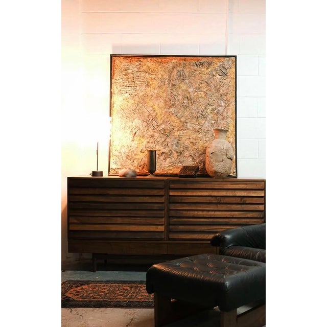Large scale textured mixed media painting on canvas by Oliver Coleman, Jr., c. 1960s. The texture on this piece is...