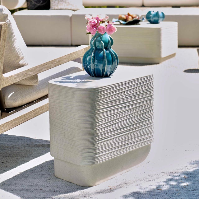 Constructed From Natural Concrete And Sand, This Wavy Side Table Features An Incredible Finish Pattern With Remarkable...