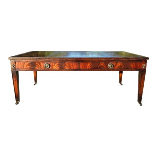 Vintage Hollywood Regency Mahogany Tooled Leather Top and Gilt Stencil Coffee Table, 1950s For Sale