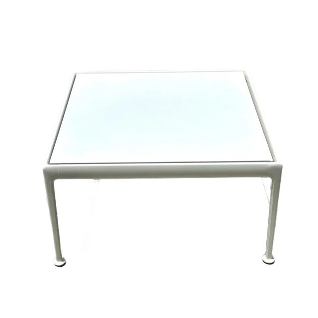 Bright white Mid-Century Modern metal "1966 Collection" cocktail or coffee table by Richrd Schultz for Knoll. The tables...