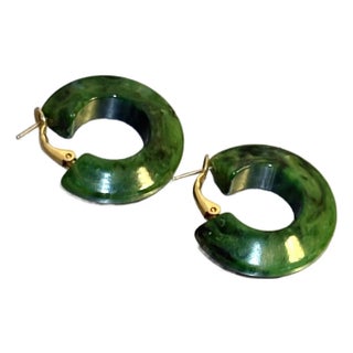 Green Marbelized Bakelite Hoop Earrings For Sale