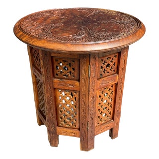 Small Hand Carved Anglo Indian Hoshiarpur Folding Table, 1950 For Sale