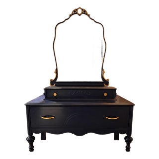 Vintage Gettysburg Furniture - Navy Blue Vanity With Mirror For Sale
