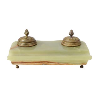 Antique French Ormolu and Green Onyx Desk Set For Sale