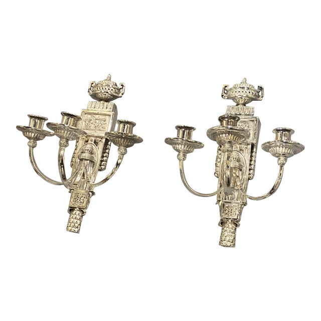 1900s Neoclassical Silver Plated Sconces - A Pair For Sale