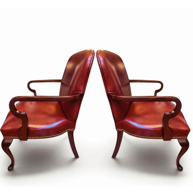 Wood Elevate Your Executive Office With This Stunning Pair of Leathercraft Georgian Mahogany Armchairs For Sale - Image 7 of 12