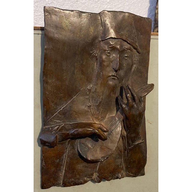 Early 20th Century David Aronson, Bronze Sculpture Relief Troubadour Figurative American Modernist David Aronson For Sale - Image 5 of 11