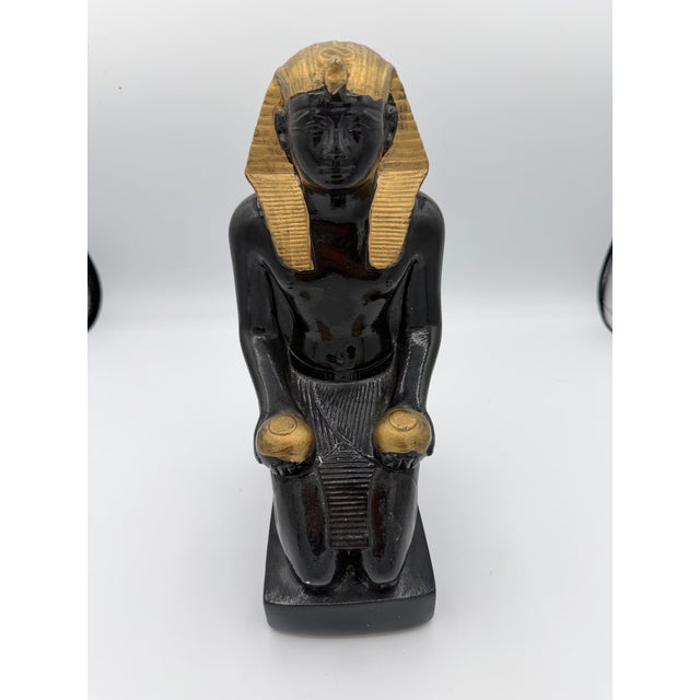 Textile 1930s Egyptian Revival Black Ceramic With Gold Highlights Egyptian Statue or Figurine For Sale - Image 7 of 8