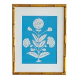 Original Hand-Painted Blue & White Abstract Floral Motif Painting, Framed For Sale