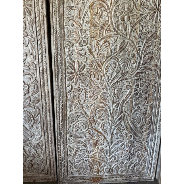 Mid-Century Modern Hand-Carved Tree of Life Wood Door Panel | Vintage Whitewashed Wooden Wall Art 80x36 For Sale - Image 3 of 10