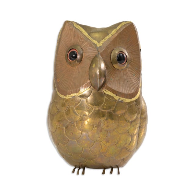 Gold Set of 3 Bustamante Style Mixed Metal Owl Sculptures For Sale - Image 8 of 10