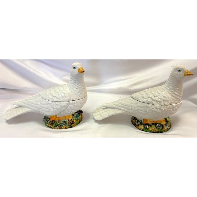 Vintage Italian Porcelain Turtle Dove Boxes- A Pair For Sale - Image 10 of 17