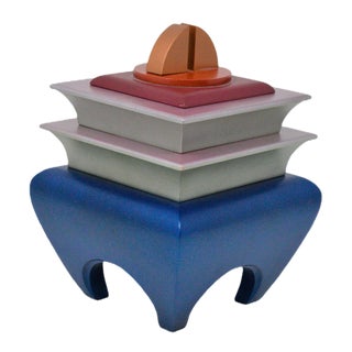 Artist Crafted Pagoda Style Metallic Wood Stacking Catchall Box For Sale