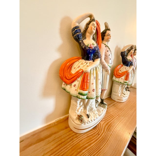 Black Antique Dancing Couple with Mask Mantel Figurines from Staffordshire, England, 1860, Set of 2 For Sale - Image 8 of 18