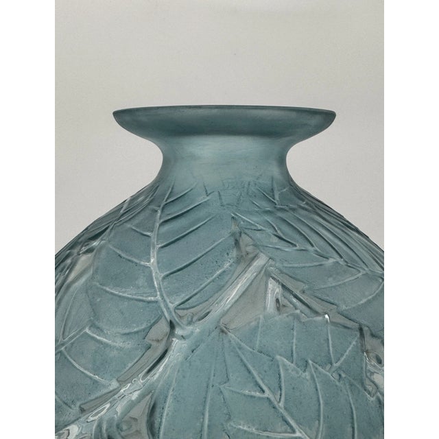 René Lalique René Lalique Art Deco "Milan" Frosted Blue Patinated Glass Vase, 1929 For Sale - Image 4 of 14