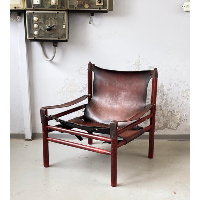 1950s Mid-Century Modern Leather Safari Chair in Brown Buffalo by Arne Norell, 1950s For Sale - Image 5 of 14