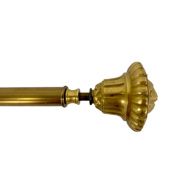 Vintage Brass Towel Bar or Curtain Rod With Ornate Cast Finials & Greek Key Mounting Brackets For Sale - Image 12 of 14