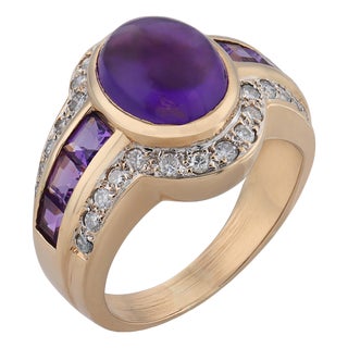 Vintage 2.70 Carat Amethyst Diamond 14k Yellow Gold Ring, Size 5.25 For Sale