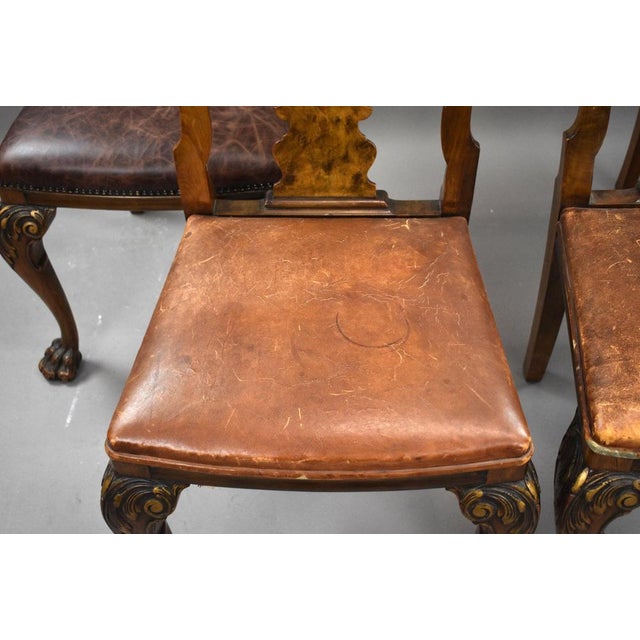 Queen Anne Style Burr Walnut Wind-Out Extending Dining Table and Chairs, 1930, Set of 5 For Sale - Image 15 of 18