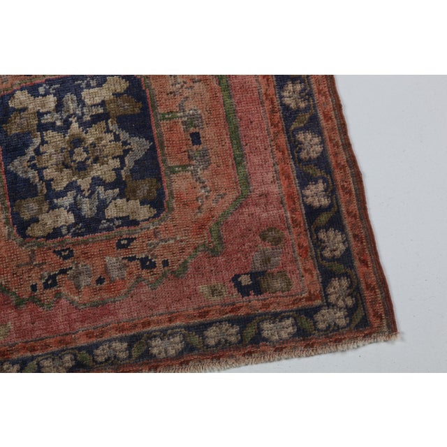 Mid-Century Modern Handwoven Vintage Anatolian Rug in Soft Coral & Indigo - 2' X 2' 2'' For Sale - Image 3 of 10