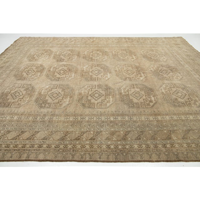 Room Size Antique Turkmen Persian Wool in Beige Rug With Geometric Design For Sale - Image 9 of 10