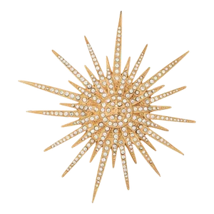 Vintage Chanel Starburst Brooch Pin c2001 Large Crystal Yellow Gold Tone