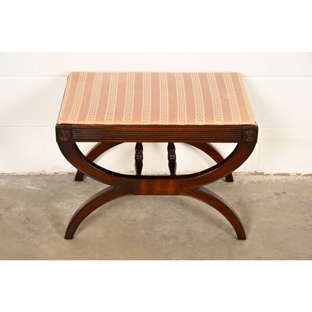 English Kindel Furniture Regency Carved Mahogany Curule Vanity Bench or Stool For Sale - Image 3 of 12