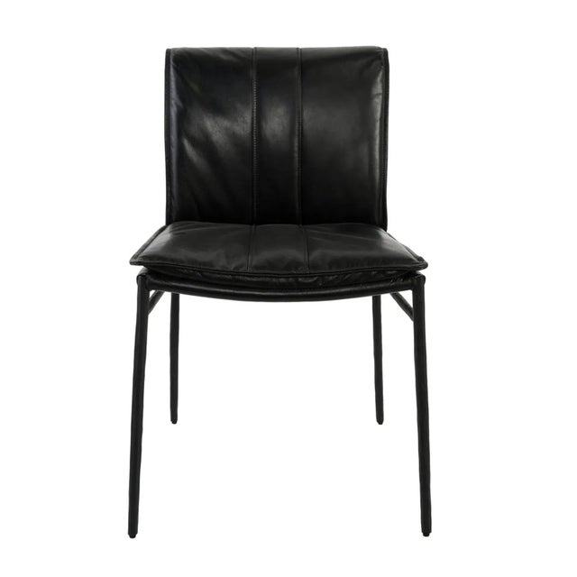 Beautiful top grain black leather dining chair. Solid and sturdy black iron frame and legs with double seat cushion and...