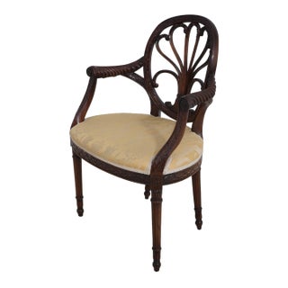 Adam Style Carved Mahogany Open Armchair For Sale