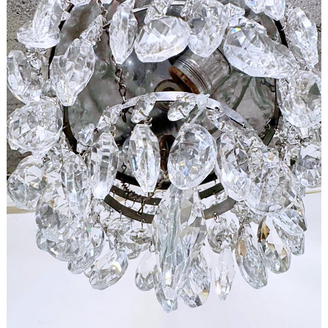Vintage Brass Crystal Waterfall Chandelier With Cascading Faceted Drops For Sale In New York - Image 6 of 11