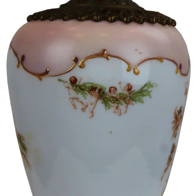 French Pasargad DC Bronze Porcelain Painted With Gold Garlands Ewer Urn For Sale - Image 3 of 7