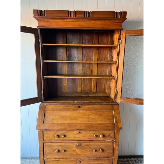 Farmhouse Antique Secretary Desk Hutch Curio Display Cabinet Bookshelf Pantry Cupboard For Sale - Image 3 of 12