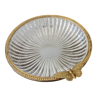 French Cut Crystal and Butterfly Adorned Gil Trinket Dish For Sale