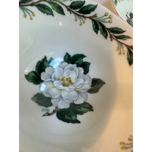 Royal Albert Vintage Royal Albert England "Lady CLARE"Sign A.Wagg Teacup and Saucer Set White Gardenia Green Leaves For Sale - Image 4 of 18