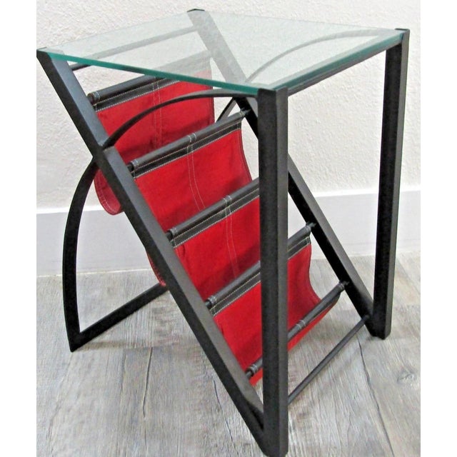 1950s Mid-Century Modern Glass Top End Table Waterfall Magazine Rack Circa 1970s For Sale - Image 5 of 15