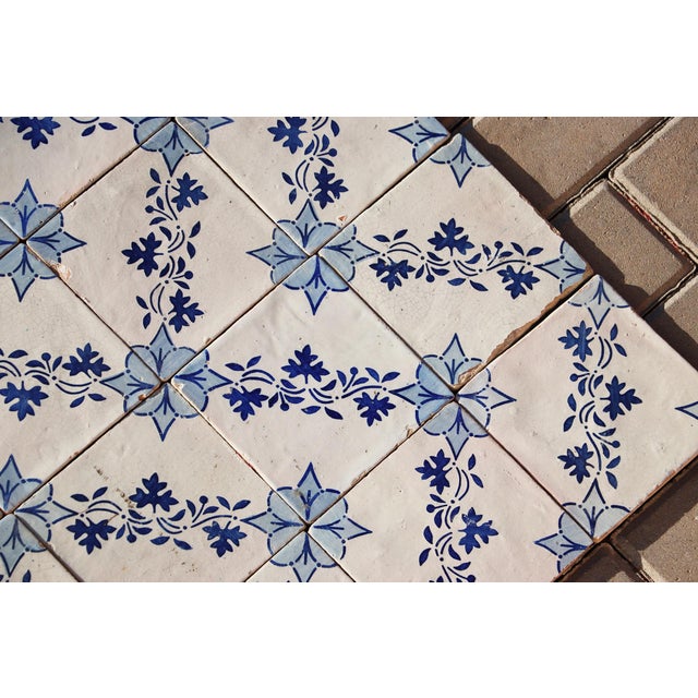 Antique 19th Century Portuguese Tiles With Floral Garland and Star Motif Set of 75 For Sale - Image 16 of 18
