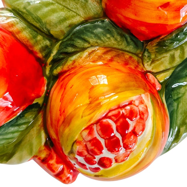 Red Vintage-Style Italian Majolica Pomegranate Wall Plaques by Bassano Del Grappa Ceramiche - Pair For Sale - Image 8 of 15