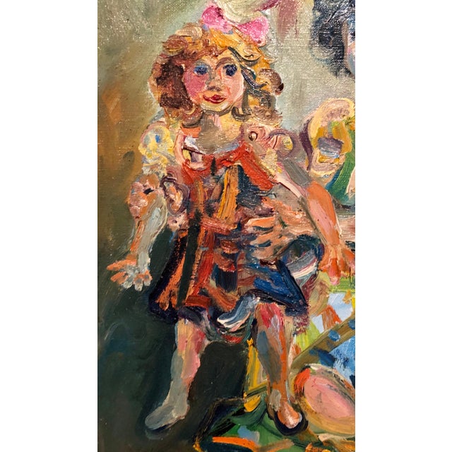 Textile Walter Spitzer, Polish French Jewish Artist Oil Painting Girl with Doll, School of Paris Judaica, 1967 For Sale - Image 7 of 10
