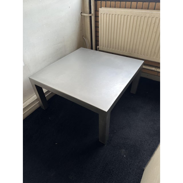 1970s Square Brushed Stainless Steel Coffee Table, France, 1970s For Sale - Image 5 of 10