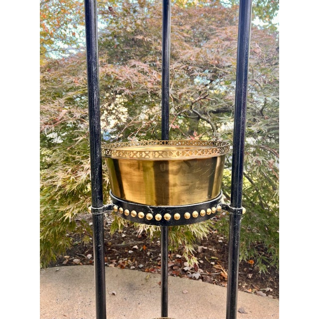 Traditional Vintage Theodore Alexander Regency Stacked Brass Jardiniere Plant Stand With Brass Koi Dolphin Feet For Sale - Image 3 of 8