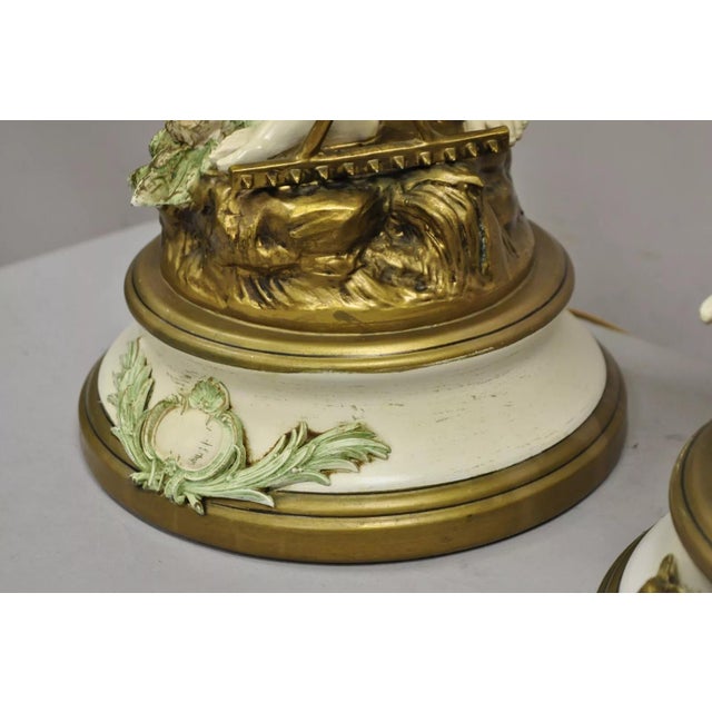 Vintage French Renaissance Moreau Metal Boy and Girl Figural Table Lamp - A Pair For Sale - Image 11 of 12