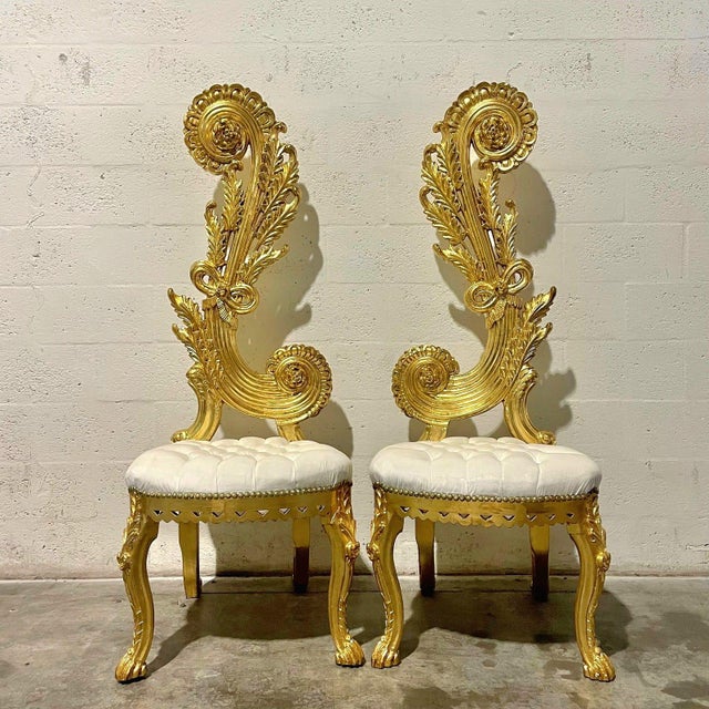 1990s Italian Baroque White Chair – High Back & Gold Leaf Details For Sale - Image 9 of 9