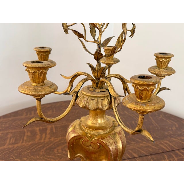 Italian Rococo Gold Gilt 5 Arm Candelabra For Sale - Image 6 of 12