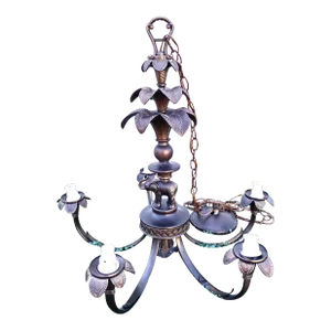Solid Brass Elephant Palm Leaf 5 Light Chandelier by Hinkley