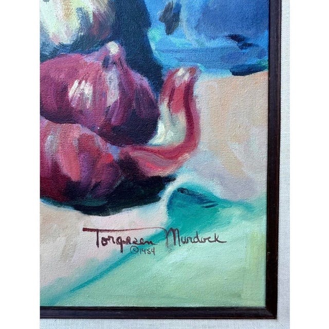 1984 Torgesen Murdock Original Oil Painting – Floral Still Life With Lilies, Roses & Ceramic Pitcher For Sale - Image 11 of 18