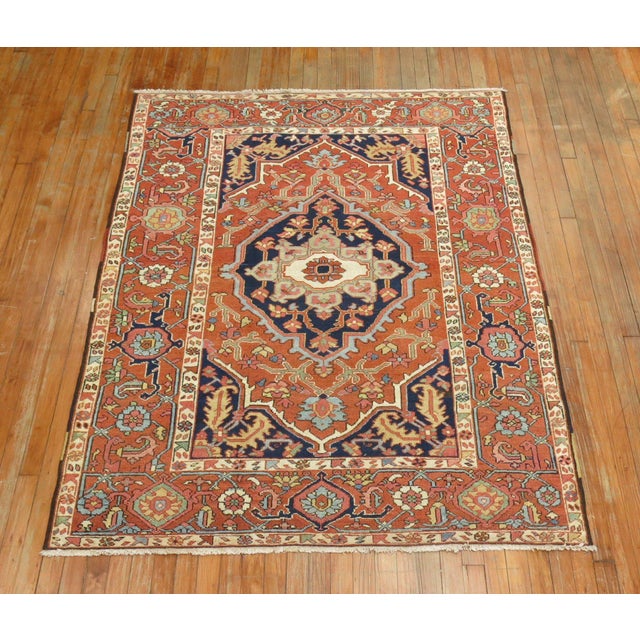 Red Antique Zabihi Collection Heriz Serapi Accent Size Rug - 4'10" x 6'3" For Sale - Image 8 of 8