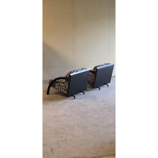 Postmodern Black Armchairs with Zebra Print Cushions, 1980s, Set of 2 For Sale - Image 10 of 13